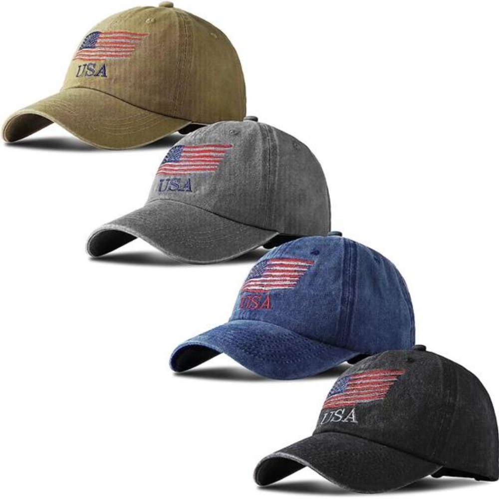 4 Pack USA Flag Hat American Flag Baseball Cap USA Tactical Washed Distressed